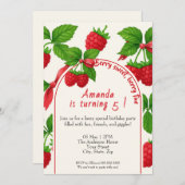 Berry Sweet Raspberry Kids Verjaardag Uitnodiging (Voorkant / Achterkant)