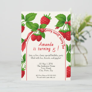 Berry Sweet Raspberry Kids Verjaardag Uitnodiging