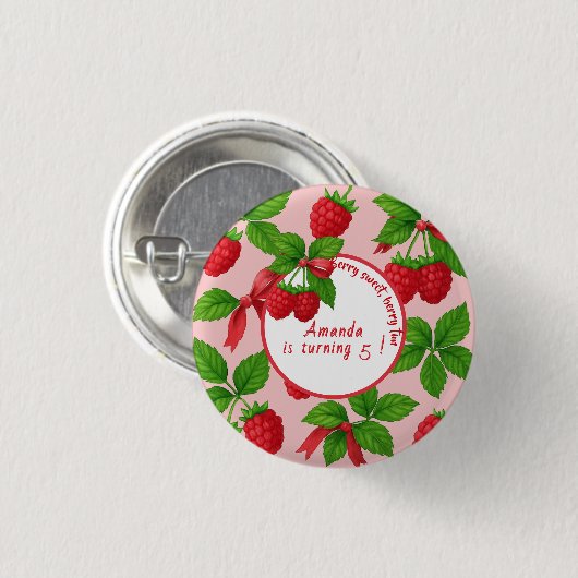 Berry Sweet Raspberry Kids Verjaardagsfeestje - Ronde Button 3,2 Cm (Voorkant /achterkant)