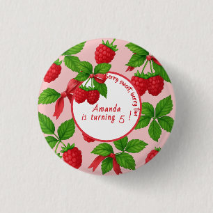 Berry Sweet Raspberry Kids Verjaardagsfeestje - Ronde Button 3,2 Cm