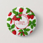 Berry Sweet Raspberry Kids Verjaardagsfeestje - Ronde Button 5,7 Cm (Voorkant)