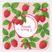 Berry Sweet Raspberry Kids Verjaardagsfeestje - Vierkante Sticker (Voorkant)