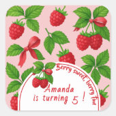 Berry Sweet Raspberry Kids Verjaardagsfeestje - Vierkante Sticker (Voorkant)