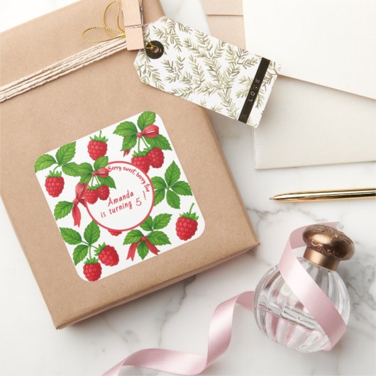 Berry Sweet Raspberry Kids Verjaardagsfeestje - Vierkante Sticker (Geschenken)