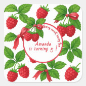 Berry Sweet Raspberry Kids Verjaardagsfeestje - Vierkante Sticker (Voorkant)