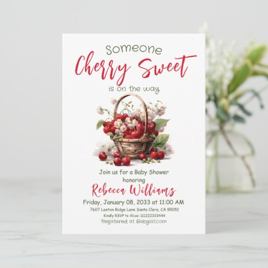 Berry Sweet Red Girl Cherry Baby shower Kaart (Staand voorkant)