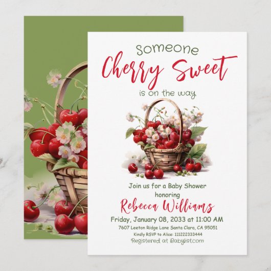 Berry Sweet Red Girl Cherry Baby shower Kaart (Voorkant / Achterkant)