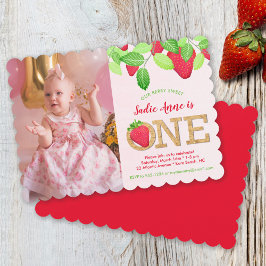Berry Sweet Red Strawberry 1st Birthday Girl Foto Kaart