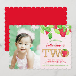 Berry Sweet Red Strawberry 2e verjaardag Girl Foto Kaart