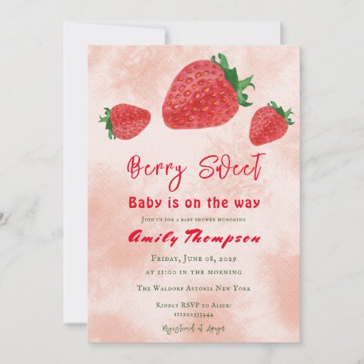 Berry Sweet Red Strawberry Waterverf Baby shower Kaart (Voorkant)