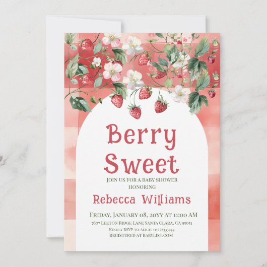 Berry Sweet Rode Aardbei Meisje Baby shower Kaart (Voorkant)