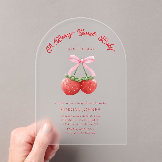 Berry Sweet Roze Coquette Baby shower Acryl Uitnodigingen (Insitu (Draagbaar))