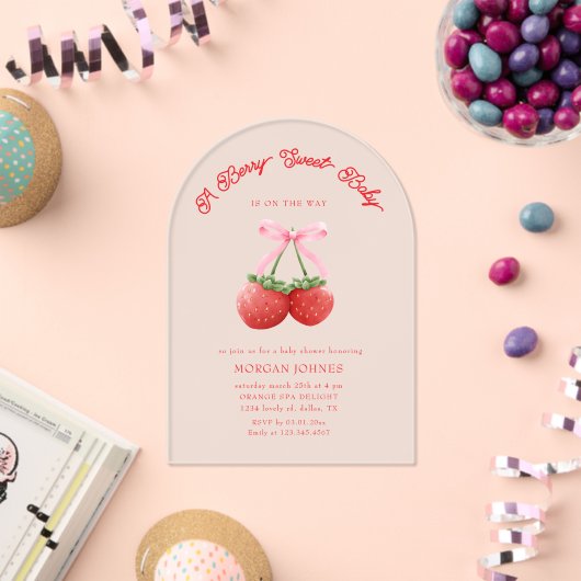 Berry Sweet Roze Coquette Baby shower Acryl Uitnodigingen (Insitu (Viering))