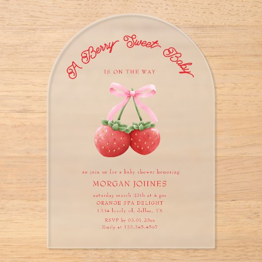 Berry Sweet Roze Coquette Baby shower Acryl Uitnodigingen (Voorkant)