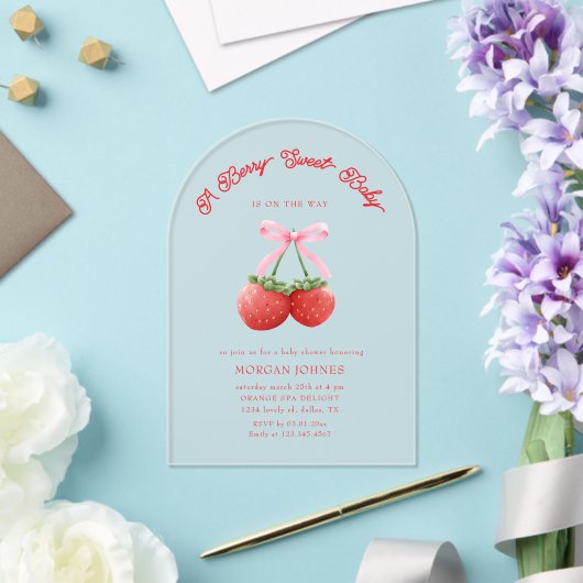 Berry Sweet Roze Coquette Baby shower Acryl Uitnodigingen (Insitu (Huwelijk))