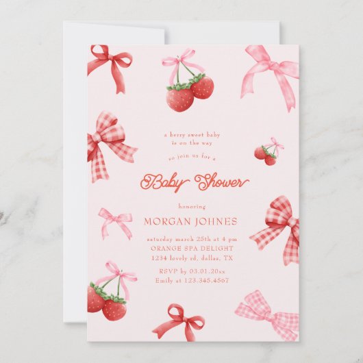 Berry Sweet Roze Coquette Baby shower Kaart (Voorkant)
