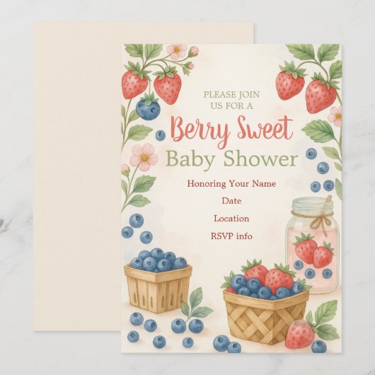 Berry Sweet Rustic Design Baby shower Uitnodiging (Voorkant / Achterkant)