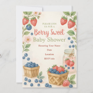 Berry Sweet Rustic Design Baby shower Uitnodiging