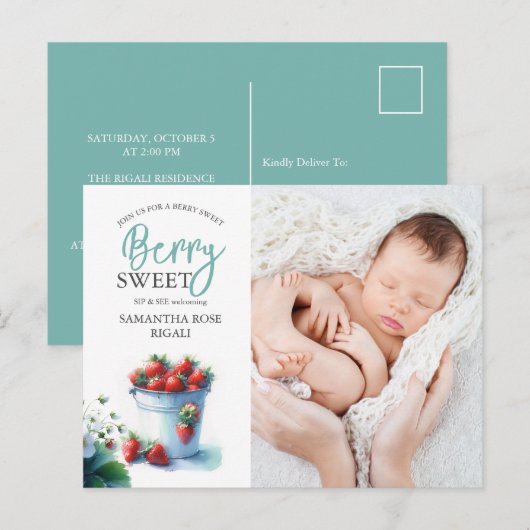 Berry Sweet Sip and See Baby shower nodigt uit Feestdagenkaart (Voorkant / Achterkant)