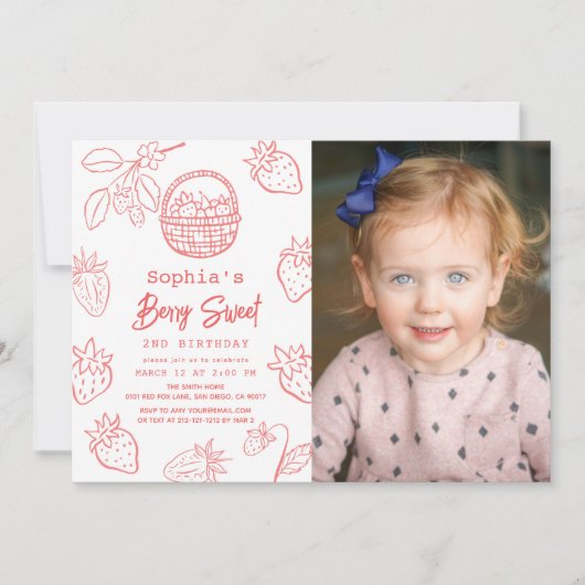 Berry Sweet Starawberry Foto Meisje Verjaardag Kaart (Voorkant)