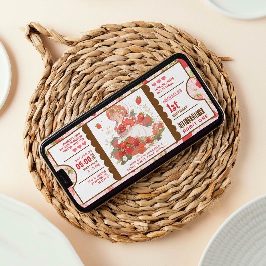 Berry Sweet Strawberry 1e verjaardag ticket Kaart