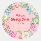 Berry Sweet Strawberry 1st Birthday Fruit Theme Ronde Sticker (Voorkant)