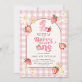 Berry Sweet Strawberry 1st Birthday Invitation Kaart (Voorkant)