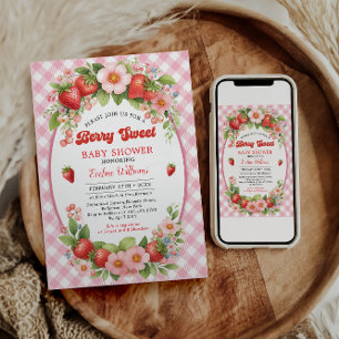 Berry Sweet Strawberry 1st Birthday Party Kaart