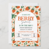 Berry Sweet Strawberry 1st Birthday Party Kaart (Voorkant)