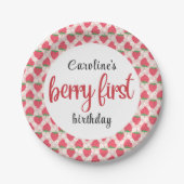 Berry Sweet Strawberry 1st Birthday Party Papieren Bordje (Voorkant)