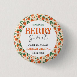 Berry Sweet Strawberry 1st Birthday Party Ronde Button 3,2 Cm