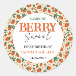 Berry Sweet Strawberry 1st Birthday Party Ronde Sticker