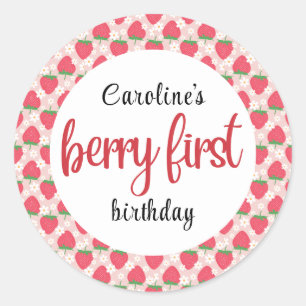 Berry Sweet Strawberry 1st Birthday Party Ronde Sticker