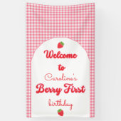 Berry Sweet Strawberry 1st Birthday Party Spandoek (Verticaal)