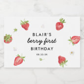 Berry Sweet Strawberry 1st Birthday Party Sparkling Wijnetiket (Enkel label)