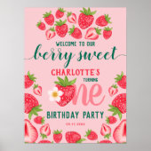 Berry Sweet Strawberry 1st Birthday Party Welkom Poster (Voorkant)