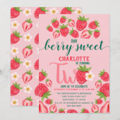 Berry Sweet Strawberry 2 jaar oude Birthday Party Kaart (Voorkant / Achterkant)