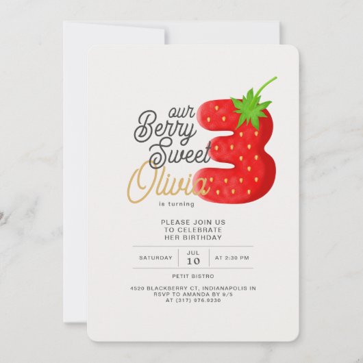 Berry Sweet Strawberry 3rd Birthday Kaart (Voorkant)
