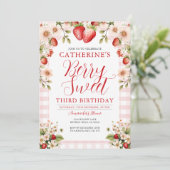 Berry Sweet Strawberry 3rd Verjaardag Party Bloeme Kaart (Staand voorkant)