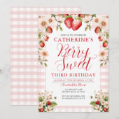 Berry Sweet Strawberry 3rd Verjaardag Party Bloeme Kaart (Voorkant / Achterkant)