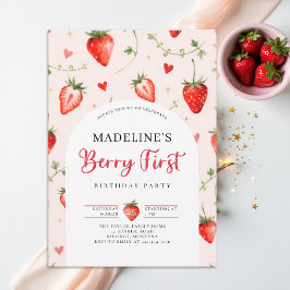 Berry Sweet Strawberry Arch Summer 1st Birthday Kaart
