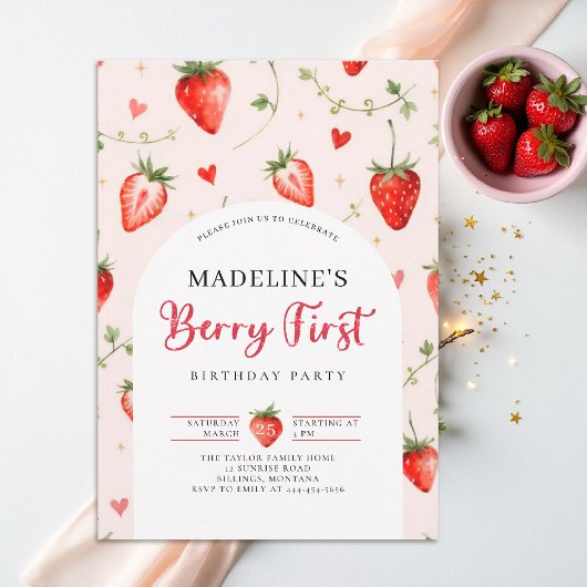 Berry Sweet Strawberry Arch Summer 1st Birthday Kaart
