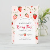 Berry Sweet Strawberry Arch Summer 1st Birthday Kaart (Staand voorkant)