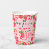Berry Sweet Strawberry Baby 1st Birthday Party Papieren Bekers (Achterkant)