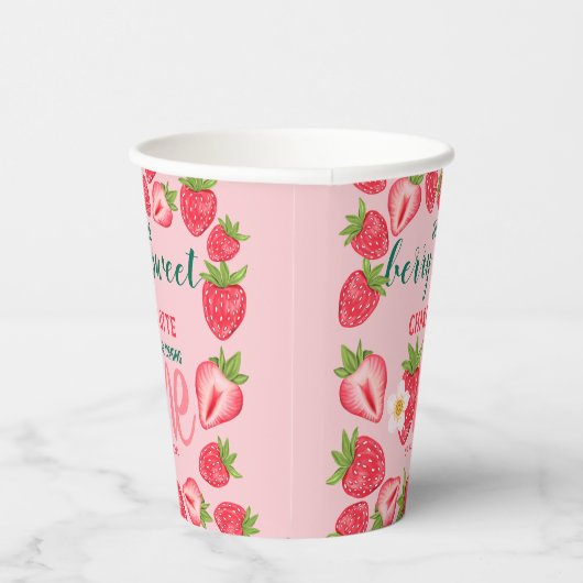 Berry Sweet Strawberry Baby 1st Birthday Party Papieren Bekers (Rechts)