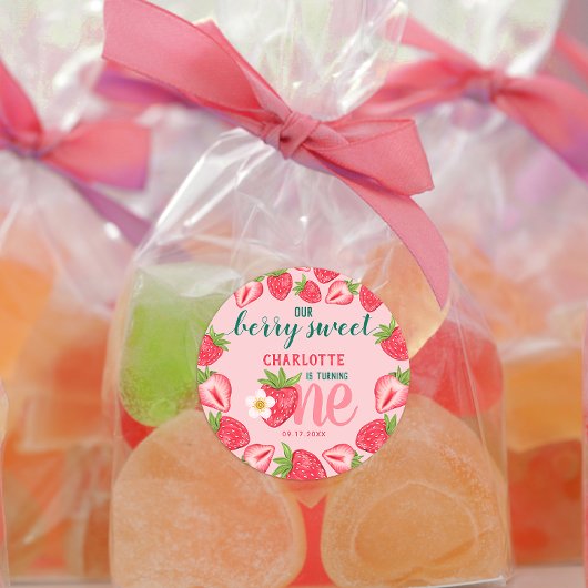 Berry Sweet Strawberry Baby 1st Birthday Party Ronde Sticker