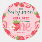 Berry Sweet Strawberry Baby 1st Birthday Party Ronde Sticker (Voorkant)