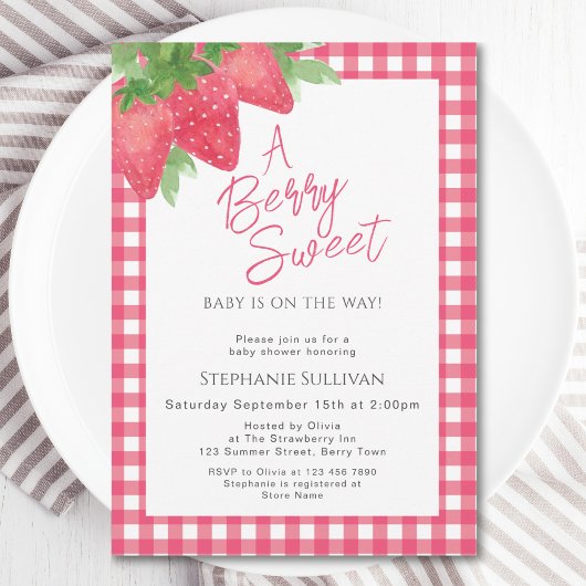 Berry Sweet Strawberry Baby Girl Shower Kaart