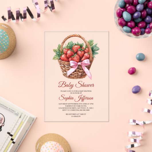 Berry Sweet Strawberry Baby Shower Acryl Uitnodigingen (Insitu (Viering))