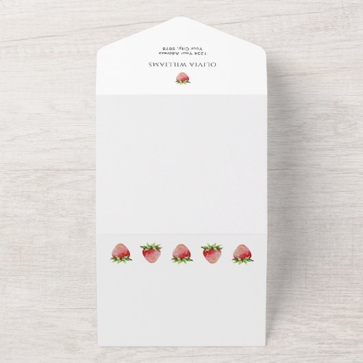 Berry Sweet Strawberry Baby shower All In One Uitnodiging (Buitenkant)